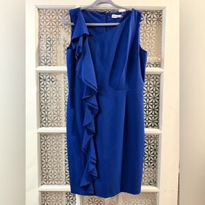 Calvin Klein royal blue ruffle sheath dress sz 12
